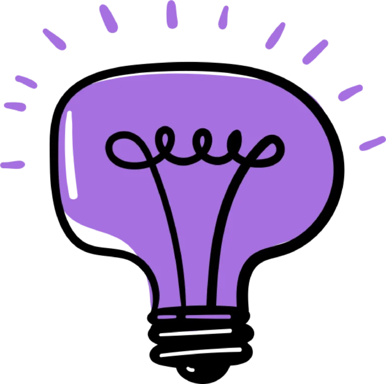 Ícono de foco de luz color violeta, con destellos, dando alusión a una idea.